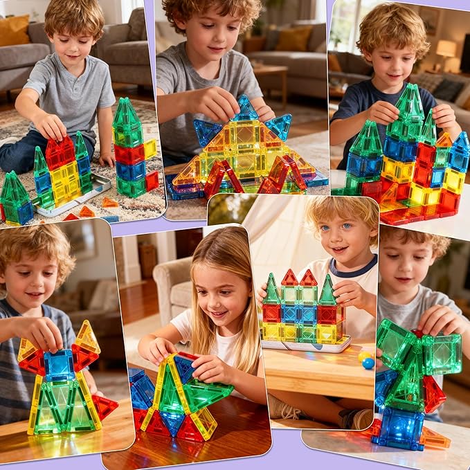 Mini Magnetic Tiles Travel Toddler Toys, Portable Travel Magnetic Tiles Kids Toys for 3 4 5 6 7 8+ Years Old Boys Girls, STEM Learning Magnet Blocks Birthday Chirstmas Gifts