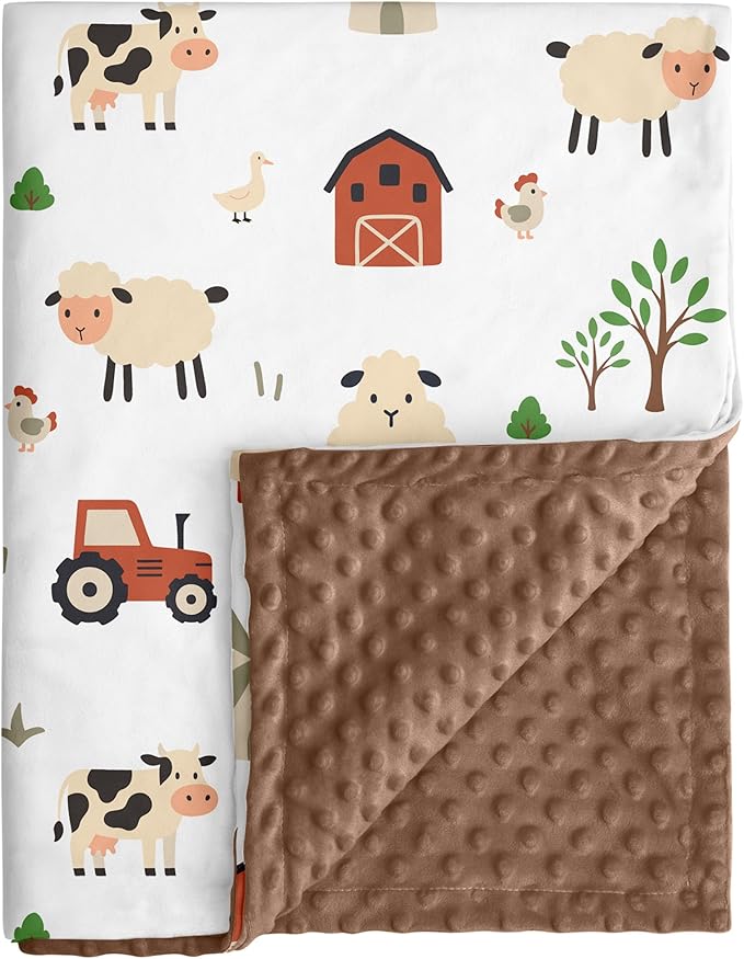 Baby Blanket for Boys Girls, 30x40 Inch Soft Lightweight Minky Dot Blanket with Farm Animals, Double-Layer Dotted Backing for Infant Toddler Nursery Crib, Sensory Security Blanket