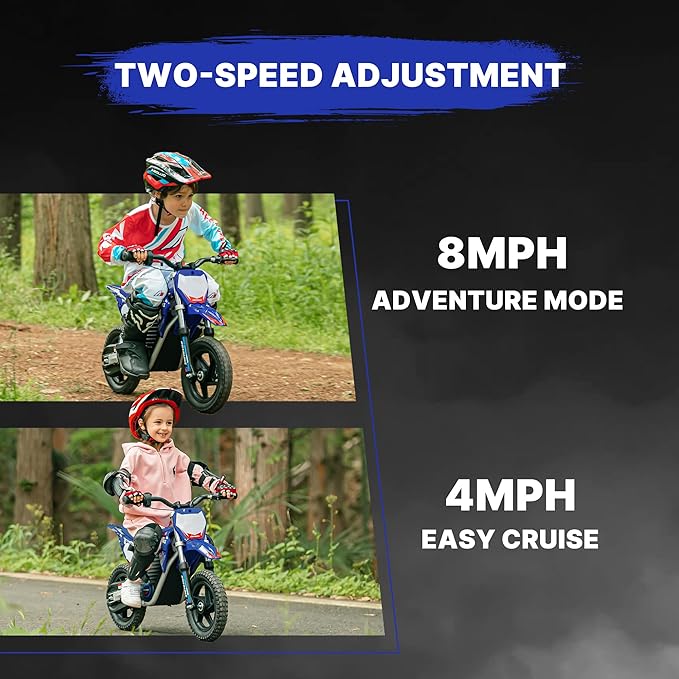 Electric Dirt Bike for Boys Girls Ages 3-6, 150W High Racing Competition Grade Motorcycle, Up to 8MPH 2 Speed Settings Balance Bike, 12IN Off-Road Tires & Advanced Shock Absorption, Blue