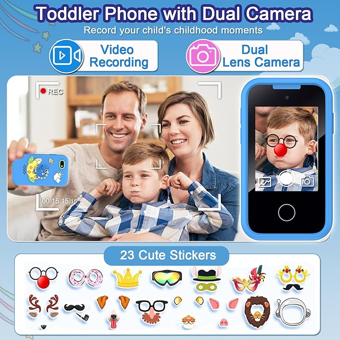 Kids Phone Toys for Boys, 3 4 5 6 7 8 Year Old Boys Girls Christmas Birthday Gifts for Kids, 2.8" Touchscreen Smartphone Toddler Cell Phone, Children Play Toy Phone with Camera, Game, Music, 8GB Card