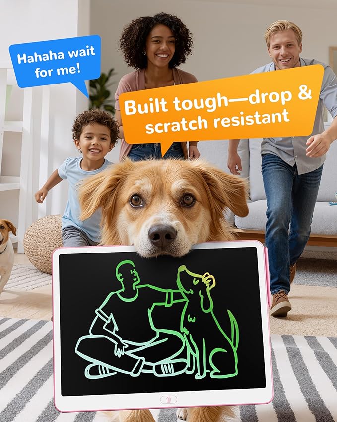 KOKODI LCD Writing Tablet, 20 Inch Colorful Toddler Doodle Board Drawing Tablet, Erasable Reusable Electronic Drawing Pads, Educational and Learning Toy for 3-6 Years Old Boy and Girls(Pink)