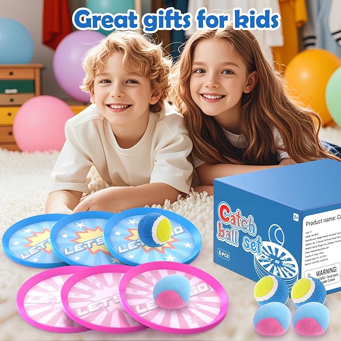 6Pcs Catch Ball Game Outdoor Toys for Kids Games Beach Toy Pool Toy Outdoor Yard Games, Summer Toys Birthday Gifts for 3 4 5 6 7 8 9 10 Year Old Boys Girls