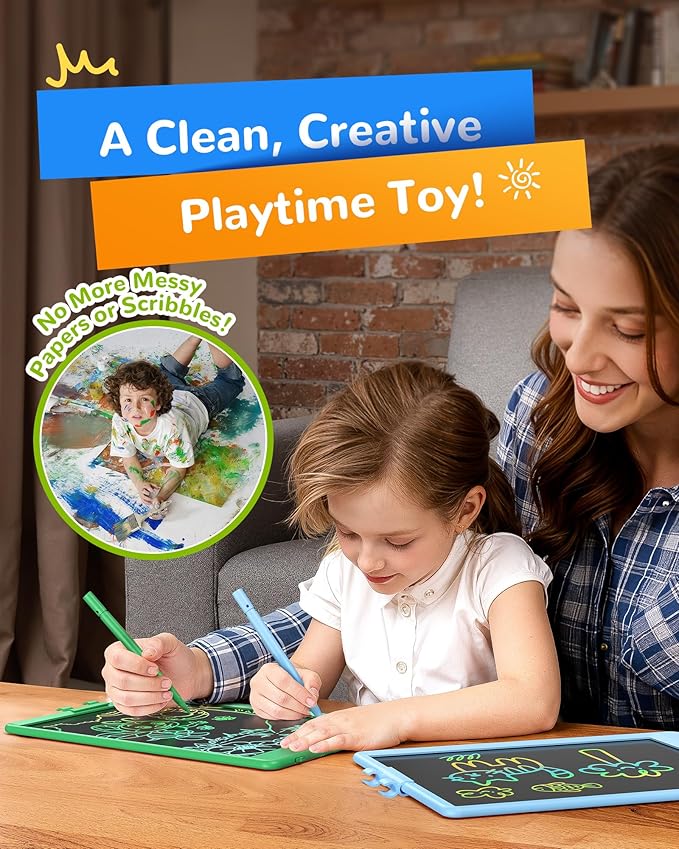 KOKODI LCD Writing Tablet, 10 Inch Colorful Toddler Doodle Board Drawing Tablet, Erasable Reusable Electronic Drawing Pads, Educational and Learning Toy for 3-6 Years Old Boy and Girls(Green)