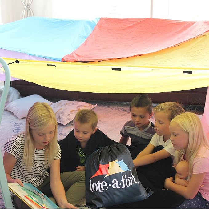 Tote a Fort Original Blanket Fort Building Kit for Kids, 3 Blanket TOTEAFORT Toy, Make a Portable Playhouse, Play Tent Boy and Girl Indoor Outdoor Build Set, STEM Children Toy, Ages 4, 8, 12 +