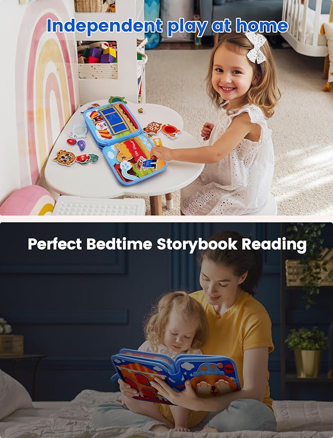 Toddler Busy Book for 1-3, Busy Board for 1+ Year Old, Toddler Airplane Travel Toys, Girl & Boy Gift, Educational Learning Activity Books, Felt Montessori Toys (Dog Theme)