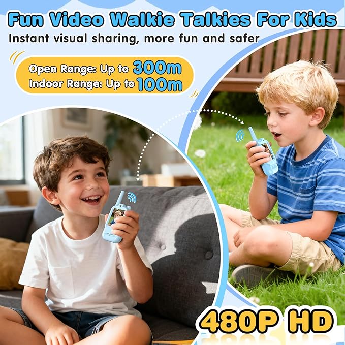Video Walkie Talkies for Kids, 2 Pack Facetime Walkie Talkies with HD Camera & Voice Changer for Boys Girls for Family Games, Indoor, Outside, Hiking Christmas Birthday Toys Gift Ages 3-12 (Blue)