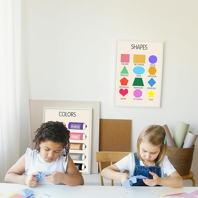 Wentipo Educational Toddler Learning Posters, Nursery Color Poster for Kids for Playroom Wall Art,Preschool Shapes Colors Chart for Classroom & Homeschool 12x18inch Unframed