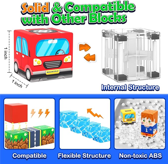 100PCS Magnetic Blocks - Build Mine Magnet World Road Set, Magnet Building Blocks Toddler Toys Creative Kids Games, STEM Sensory Toys for Kids 3+, 1'' Magnetic Cubes Classroom Must Haves Toy Gifts