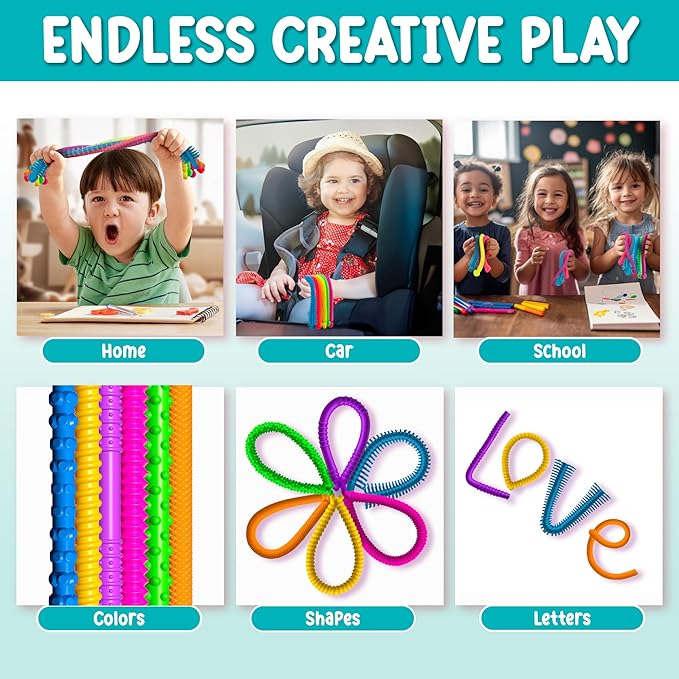 BUNMO Stocking Stuffers for Kids - Stretchy Sensory Strings - Sensory Toys for Kids - Toddler Stocking Stuffers - Hours of Fun - Sensorial Worms - 6 Pack