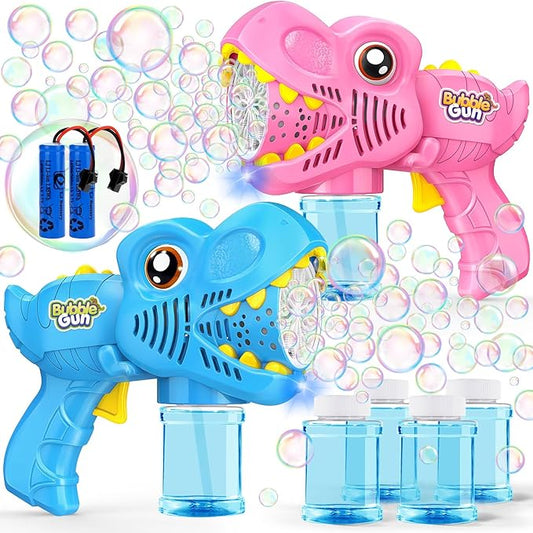Toys for Boys Girls Ages 4-8 - 2 Pack Bubble Machine Gun Rechargeable Dinosaur Toy Gift for 4 5 6 7 8 Boy Girl Kids Toddlers Outdoor Toys 4-6 Easter Basket Stuffers Christmas Valentines Gift