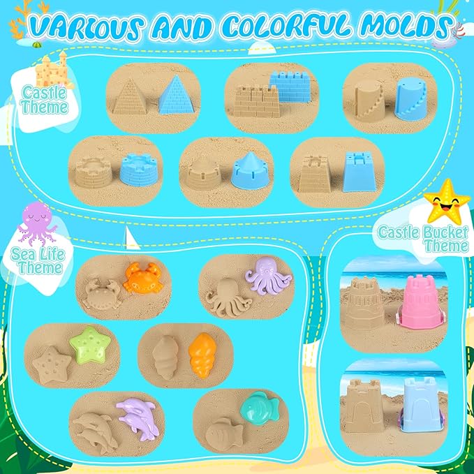 Beach Toys, Sand Toys with 2 in 1 Construction Vehicles, Collapsible Beach Bucket, Sand Castle Building kit, Sand Molds, Beach Shovel, Mesh Bag, Summer Toys for Kids Ages 4-8