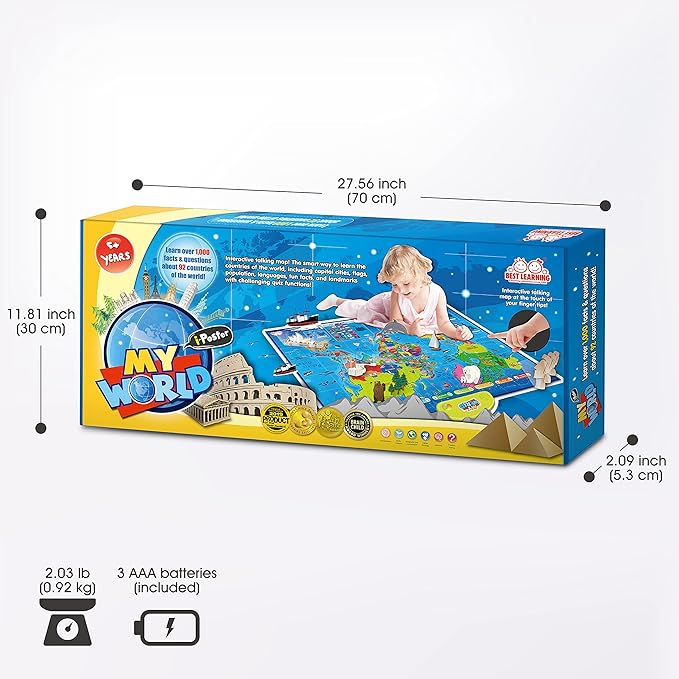 BEST LEARNING i-Poster My World – Interactive Talking World Map for Kids Ages 5-12 to Learn Countries, Flags, and Fun Facts About Our Planet