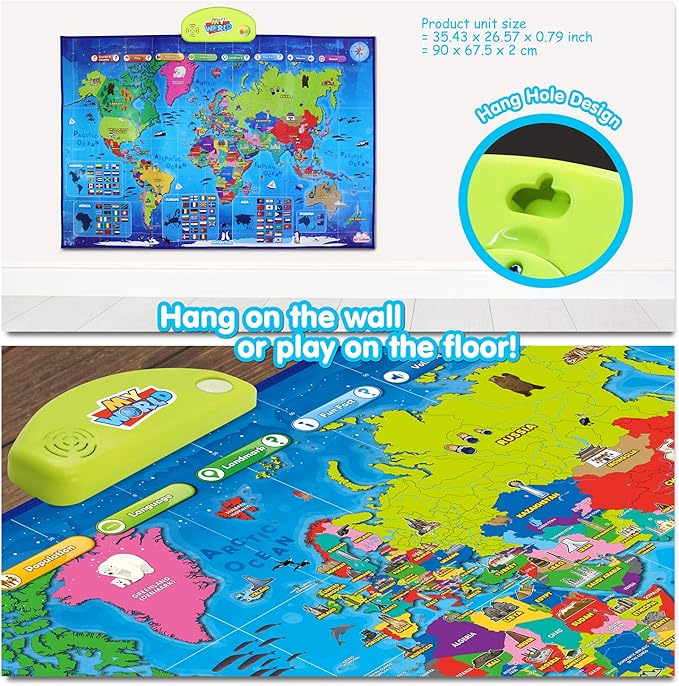 BEST LEARNING i-Poster My World – Interactive Talking World Map for Kids Ages 5-12 to Learn Countries, Flags, and Fun Facts About Our Planet