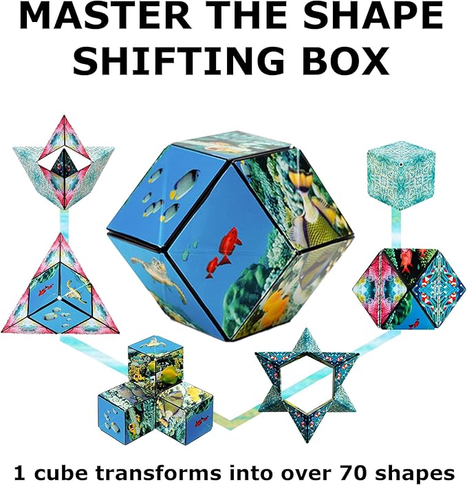 SHASHIBO Shape Shifting Box - Award-Winning, Patented Fidget Cube w/ 36 Rare Earth Magnets - Transforms Into Over 70 Shapes, Gift Box, Download Fun in Motion Toys Mobile App (Undersea, 2 Pack)