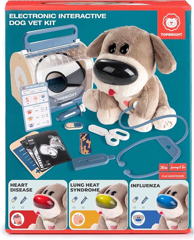 Interactive Dog Vet Set, Play Veterinarian Set for Kids, Birthday Gift for Boys Girl, Pretend Play Toy Doctor Vet Kit for Toddlers 3-5