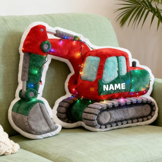 Custom Excavator Shaped Pillow Cute Personalized Name Plush Doll, Double-Sided Construction Engineering Vehicle Pillow for Kids, Birthday gifts for Boys and Girls Sofa Decorative Pillows 8-32in