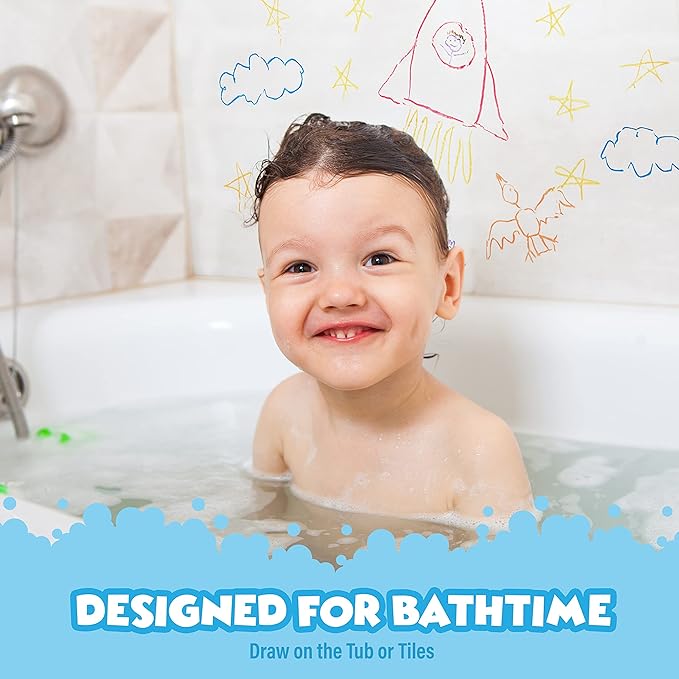Tub Works® Smooth™ Jumbo Bath Crayons Bath Toy | Nontoxic, Washable Bath Crayons for Toddlers & Kids | Unique Formula Draws Smoothly & Vividly on Wet & Dry Tub Walls | Large, Easy-Grip Bathtub Crayons