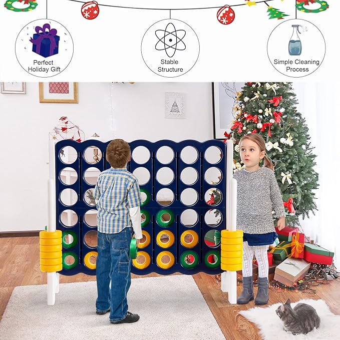 COSTWAY Jumbo 4-to-Score Giant Game Set, 4 in A Row for Kids and Adults, 3.5FT Tall Indoor & Outdoor Game Set with 42 Jumbo Rings & Quick-Release Slider, Perfect for Holiday Party & Family Game