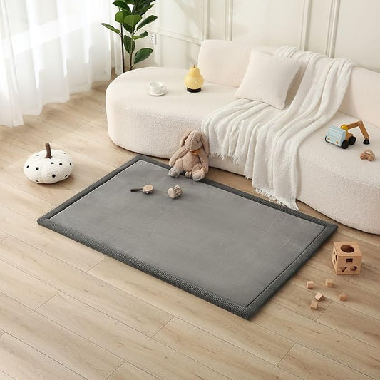 Premium Baby Playmat for Floor 40" x 60" Dark Gray – Cloudsoft Coral Velvet Memory Foam Rug for Crawling – Non-Slip, Water-Resistant, Non-Toxic, Easy-Care Muscle Mat – Thick Play Mat for Baby