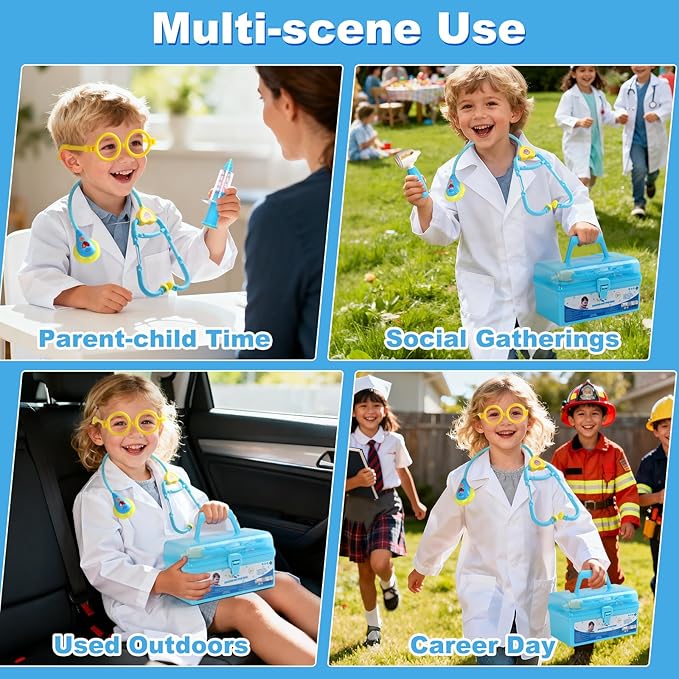 Doctor Kit for Toddlers 3-5 Dress Up Toys for 2 3 4 Year Old Girls Pretend Kids Doctor Play Set with Doctor Costume Toy Stethoscope for 2 3 4 5 6 Year Old Girls Boys Christmas Birthday Gifts