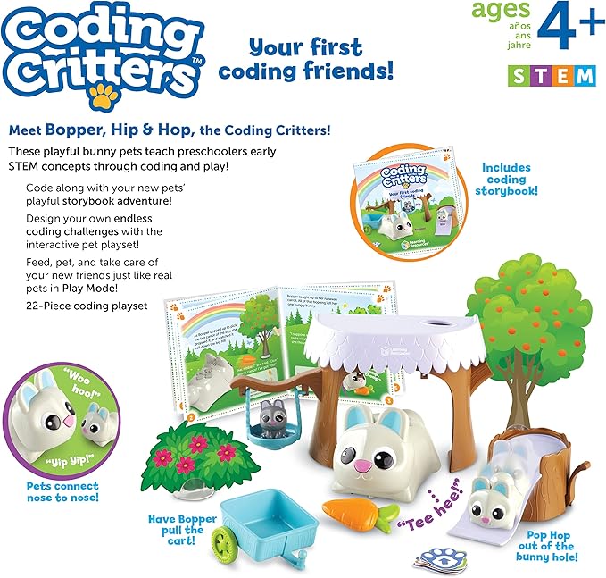 Learning Resources Coding Critters Bopper - 22 Pieces, Ages 4+ Screen-Free Early Coding Toy For Kids, Interactive STEM Coding Pet, Preschool Learning Toys