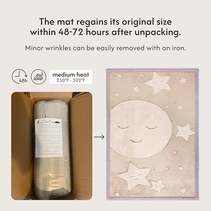 Premium Baby Playmat for Floor 80" x 110" moon&stars – Cloudsoft Coral Velvet Memory Foam Rug for Crawling – Non-Slip, Water-Resistant, Non-Toxic, Easy-Care Muscle Mat – Thick Play Mat for Baby