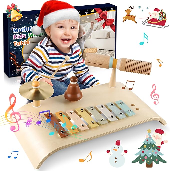 LOOIKOOS Kids Drum Set Toddler Musical Instruments Set Wooden Percussion Instrument Xylophone for Kids Montessori Toys Preschool Educational Musical Toys