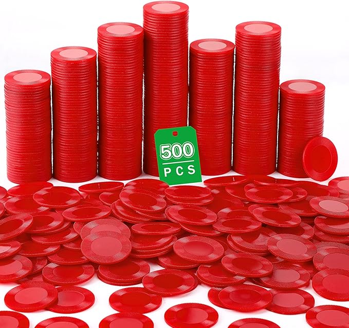Leitee 500 Pcs Red Plastic Poker Chips Bulk 1.5 Inch Mini Bingo Chips Tokens Markers Blank Casino Counting Discs Learning Math Counters for Adults Interlocking Game Counting Reward Card