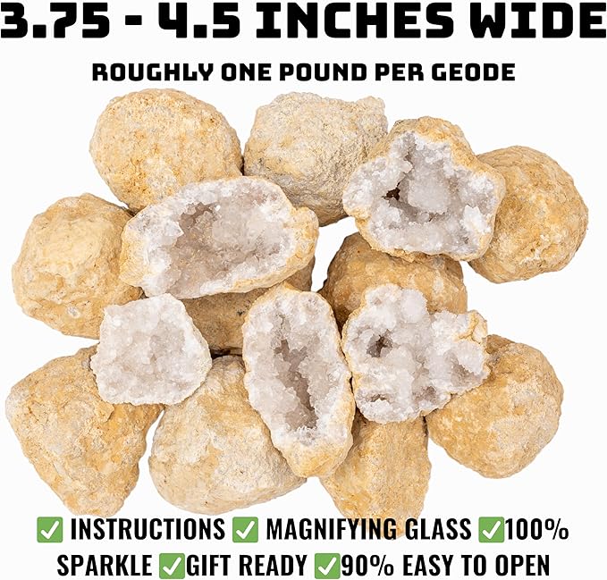 Break Your Own XL Geodes Kit for Kids – 3–4 Large Natural Crystal Geodes (3.5–4.5”) with Magnifying Glass & Learning Guide – STEM Science Rock Kit – Gift-Ready Educational Set for Kids Ages 6–12