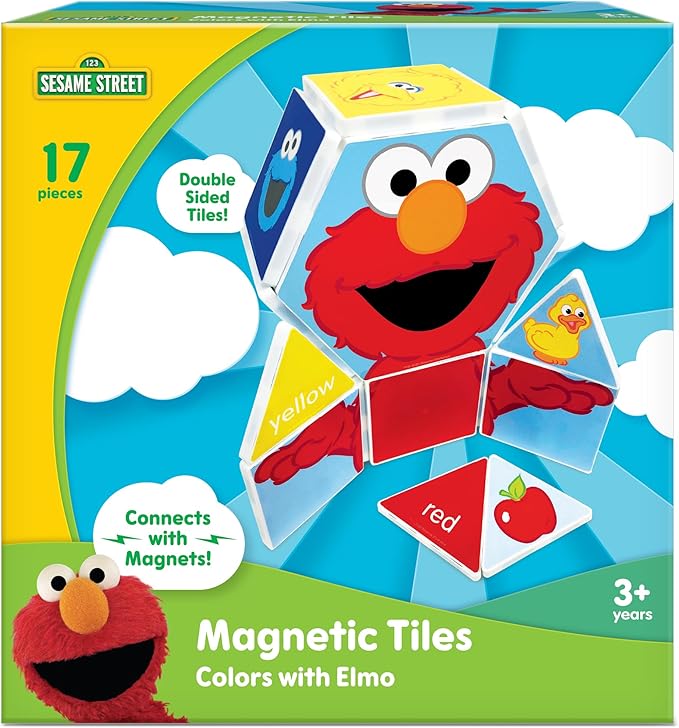 CreateOn “Sesame Street” Toys, Magnetic Kids’ Building Tiles from “Sesame Street” Books, Colors with Elmo Magnet Tiles, Educational Toys for Ages 3+, 17 Pieces
