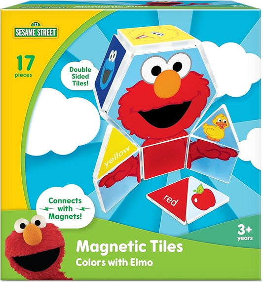 CreateOn “Sesame Street” Toys, Magnetic Kids’ Building Tiles from “Sesame Street” Books, Colors with Elmo Magnet Tiles, Educational Toys for Ages 3+, 17 Pieces