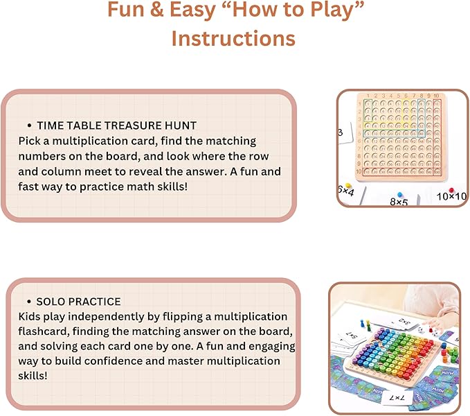 Wooden Montessori Multiplication Board Game – Math Educational Toy with Multiplication Table Chart – Montessori Math Manipulatives for Kids, Toddlers, Early Learning & Homeschool Classroom