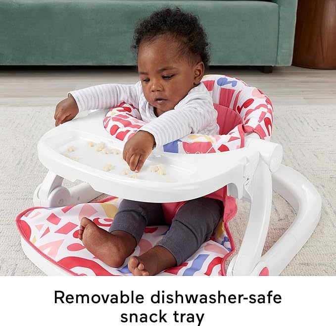 Fisher-Price Portable Baby Chair, Pink Kick & Play Deluxe Sit-Me-Up Seat with Piano Learning Toy & Snack Tray for Infants to Toddlers