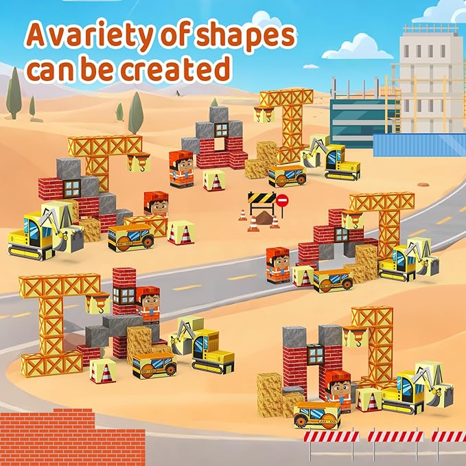 Magnetic Blocks with Magnet Box-35PCS Magnet Cubes, Magnetic Tiles Kids Build Cubes Travel Game Toys, Road Trip ‌Sensory Toy Christmas Birthday Gifts for Boys & Girls Ages 3