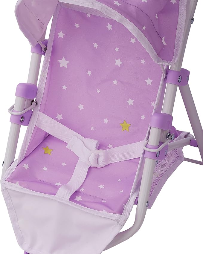 Olivia's Little World Baby Doll Jogging-Style Stroller with Canopy, Seatbelt and Storage Space, Purple and White