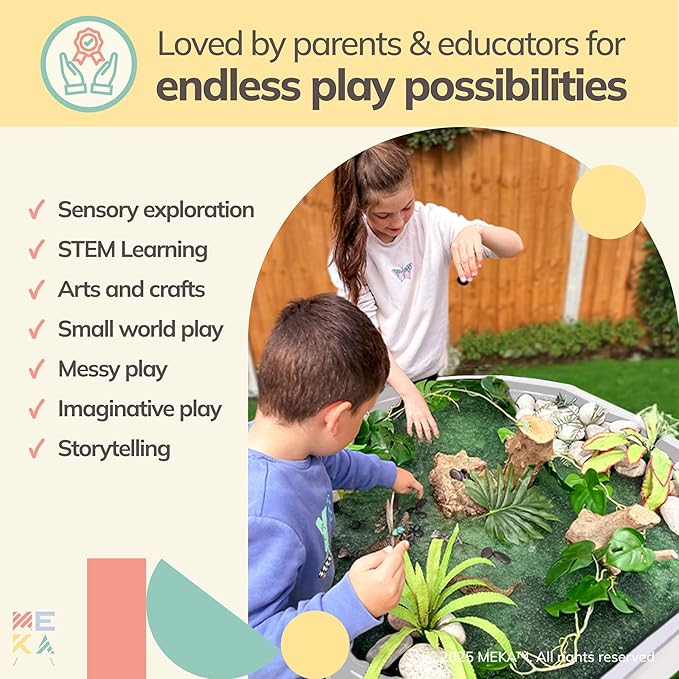 MEKA Small 28"x28" Tuff Tray Set White, Activity Sensory Tray Plus Stand Children, Outdoor Play Sand and Water Table for Toddlers and Kids, Toy Boys Girls