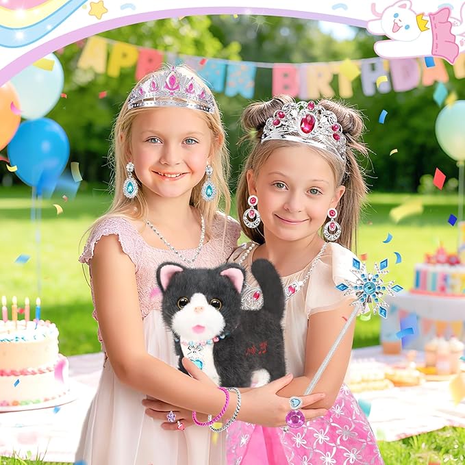 Tagitary Plush Cat Toy Can Repeats What You Say,Stuffed Interactive Cat Talking Musical Toys with Princess Pretend Jewelry Toy, Kids Dress Up Play Set Christmas Birthday Gift Party Favors for Toddlers