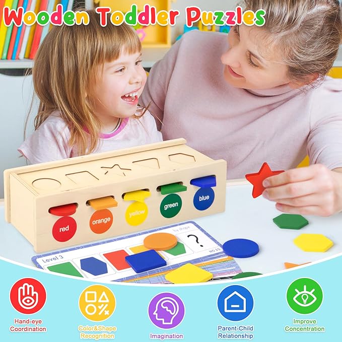 Shape Sorter Wooden Color & Shape Sorting Toys for Toddlers 1-3, Matching Box Shape Sorters Montessori Toys Learning Educational Toys for 1 2 3 4 Year Old Boy Girl Classroom Birthday Easter Gifts