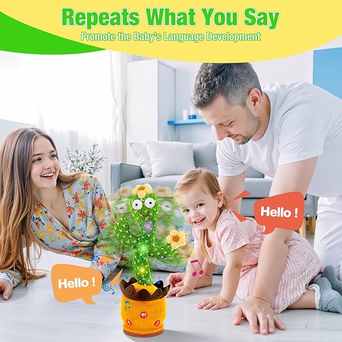 Ayeboovi Dancing Talking Cactus Toys for Baby Toddler, Interactive Talking Cactus Baby Toys Repeating Record What You Say, Volume Adjustable Singing Mimicking Toy with 120 Songs for Boys Girls Gifts