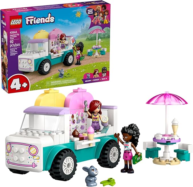 LEGO Friends Heartlake City Ice Cream Truck Toy - Building Toy Pretend Play Set for Kids, Girls and Boys, Ages 4+ - Preschool Building Blocks with 2 Minidolls and Rabbit Figure - 42644