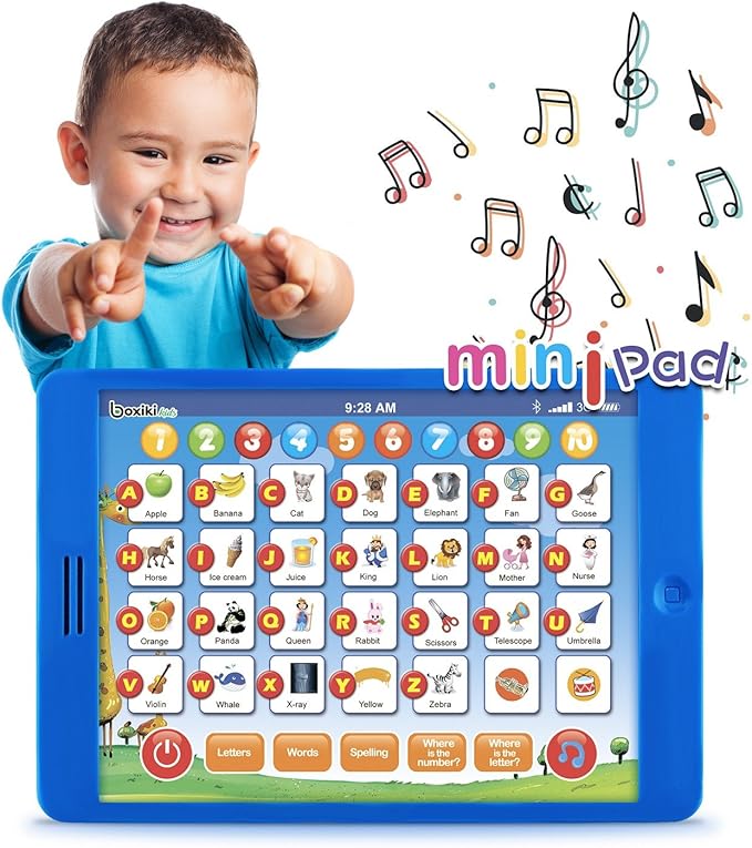 Learning Pad Fun Kids Tablet with 6 Toddler Learning Games by Boxiki Kids. Early Child Development Toy for Number Learning, Learning ABCs, Spelling, “Where is?” Game, Melodies. Fun to learn your ABCs!