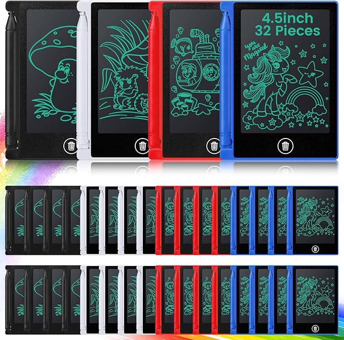 32 Pieces Mini LCD Writing Tablet 4.5 Inch Educational Toys Learning Writing Pad Erasable Drawing Pad Reusable Learning Toy Gift Preschool Art Toys for Girls Boys Birthday Favor (Plain Colors)