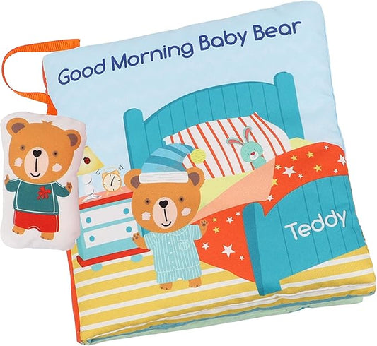 bebe mondo Teddy Bear Baby Toy Cloth Crinkle Books for Babies Infant Toddler, Soft Toys 0-6-12 Months Activity Tummy Time Mirror Toy, Gifts for Boys Girls Baby Shower, 1-2-3 Years Old-Morning