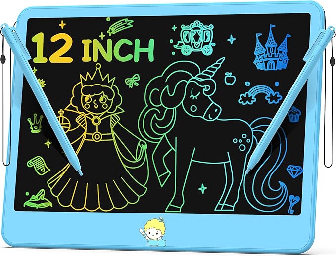 Hockvill LCD Writing Tablet 12 Inch, Toys for Boys Girls Drawing Pad for 3 4 5 6 7 Year Old Kids Toys, Toddler Erasable Doodle Board Travel Essentials, Children’s Day Christmas Gift for Kids - Blue