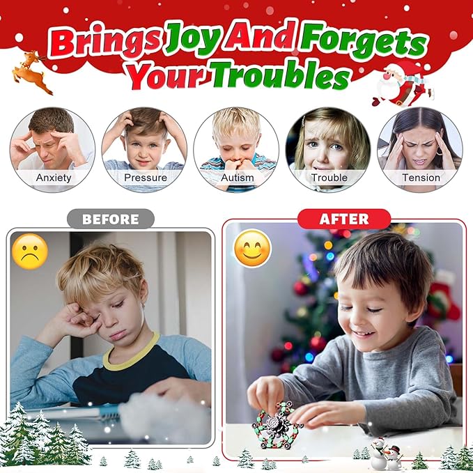 Christmas Fidget Toys Transformable Fidget Spinners for Kids and Adults, Stress Relief Sensory Toys for Boys and Girls Fingertip Gyros for ADHD Autism for Kids Birthday Gifts