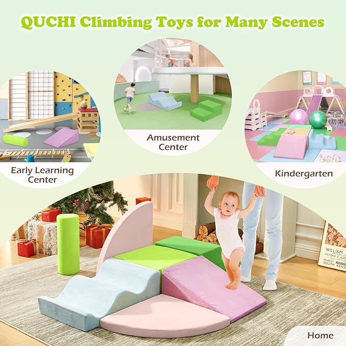 QUCHI Climbing Toys for Toddlers, Toddler Climbing Toys Indoor, 7-Piece Soft Foam Climbing Blocks Set, Toddler Playtime Corner Climber Indoor Foam Play Gym for Climbing Crawling and Sliding