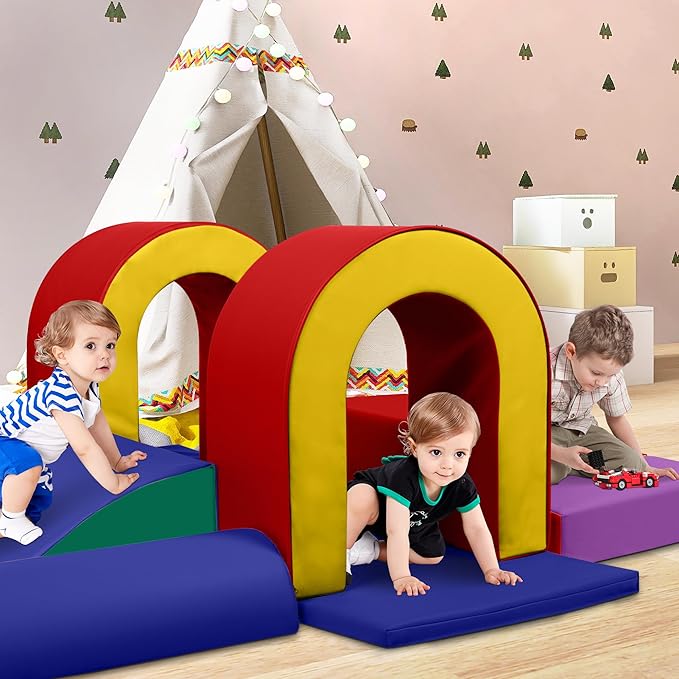 10 Piece Foam Climbing Blocks, Soft Climbing Toys for Toddlers, Lightweight Baby Climbing Gym, Indoor Baby Activity Play Set for Crawling Climbing and Sliding