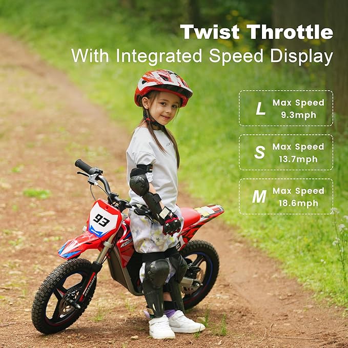 Electric Dirt Bike for Boys Girls Ages 5-10, 350W High Racing Competition Grade Motorcycle, Up to 18MPH 3 Speed Settings Balance Bike, 14IN Off-Road Tires Advanced Shock Absorption, Blue