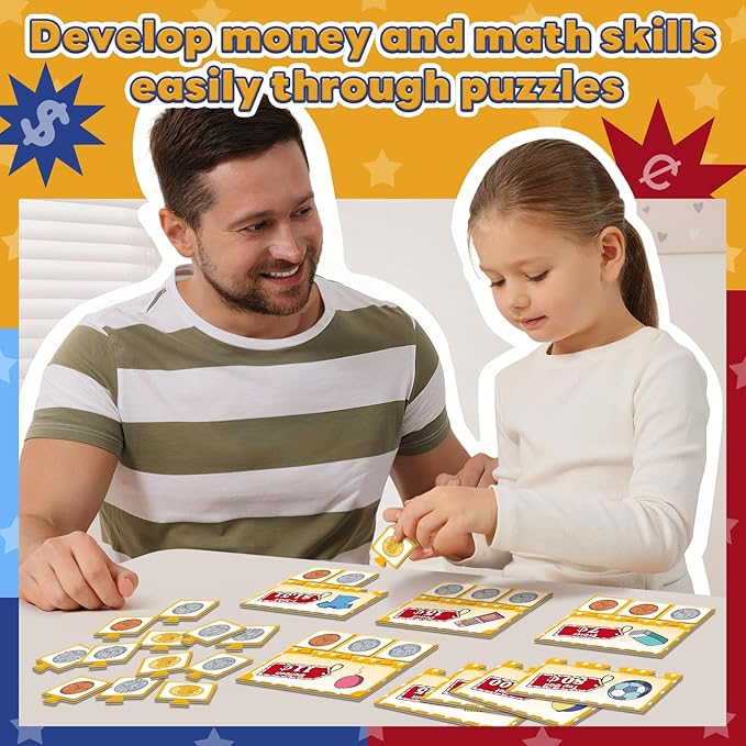 Pretend Play Money for Kids for Learning, Math Manipulatives for Toddlers, Math Games for Teaching, Counting, Educational Card Games,Bills and Coins,Kindergartner Classroom,Homeschool Supplies