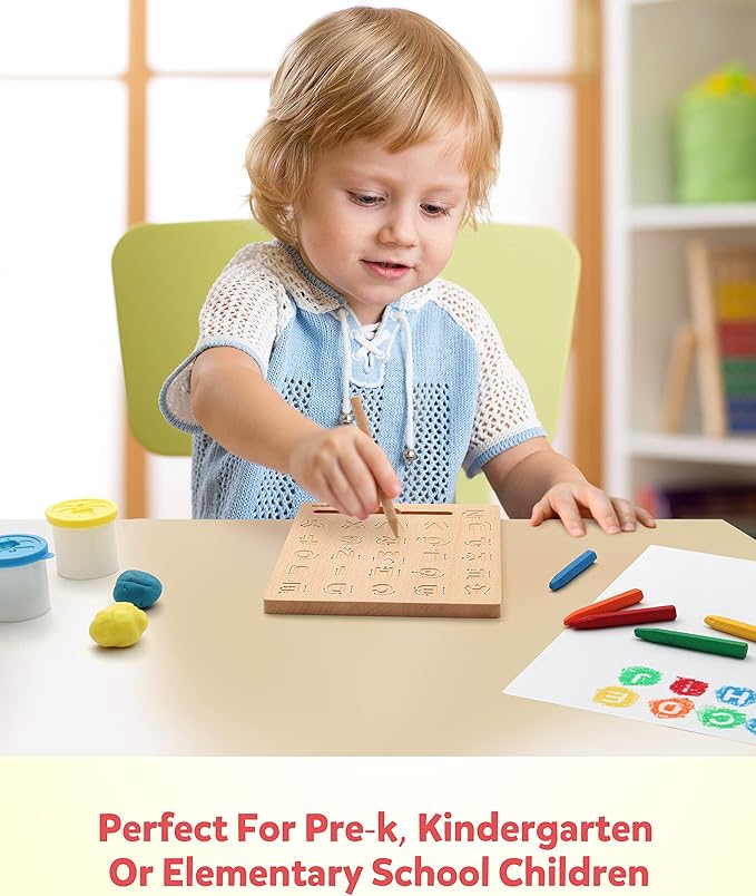 Coogam Wooden Letters Practicing Board, Double-Sided Alphabet Tracing Tool Learning to Write ABC Educational Toy Game Fine Motor Montessori Gift for Preschool 3 4 5 Years Old Kids